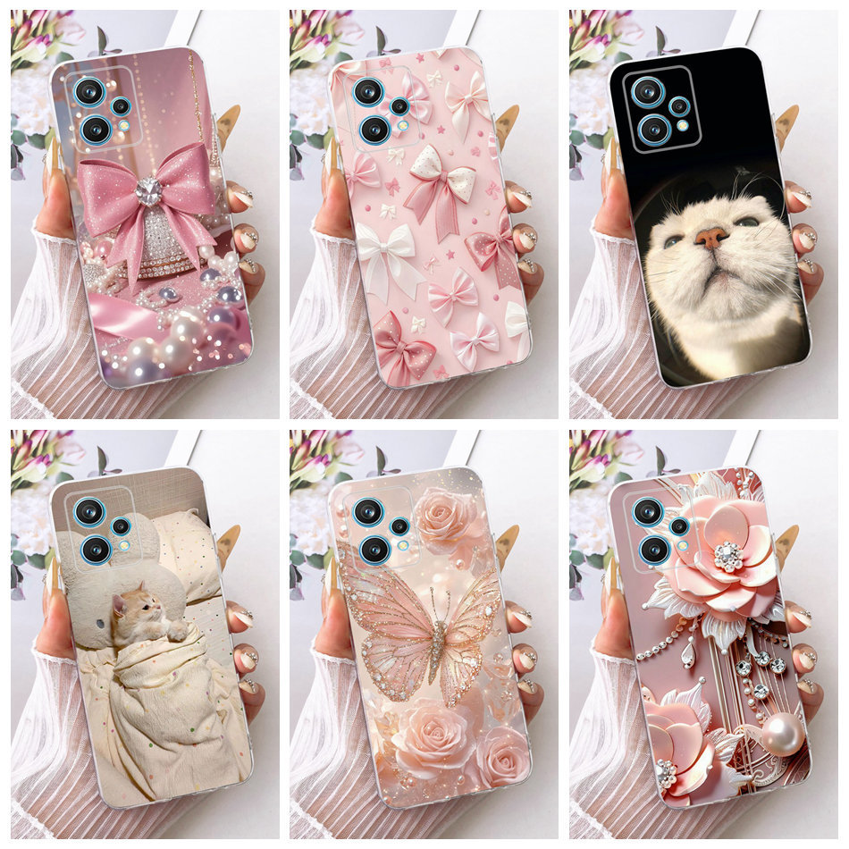 สําหรับRealme 9 Pro + 9Pro 5Gใหม่Elegantดอกไม้แมวภาพวาดปลอกRealme9 Pro Plusซิลิโคนนุ่มTPUเคสโทรศัพท์