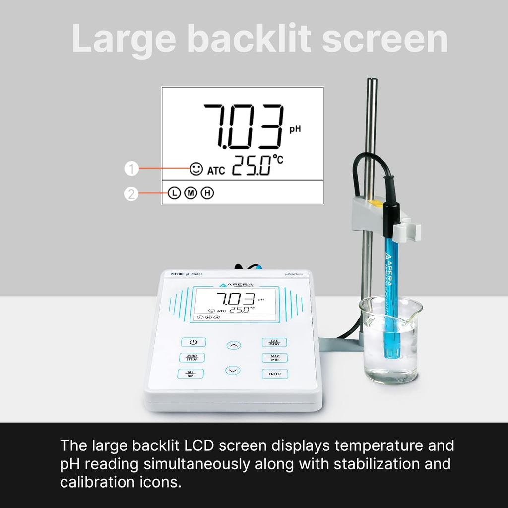 Apera Instruments, LLC-AI501 PH700 Benchtop Lab pH Meter, ความแม่นยํา pH 0.01, การสอบเทียบอัตโนมัติ 