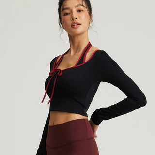 AirActive Casual Yoga Sports T-shirt 2 In 1 Design Fixed Padded Crop Top Halter Neck Contrast Color