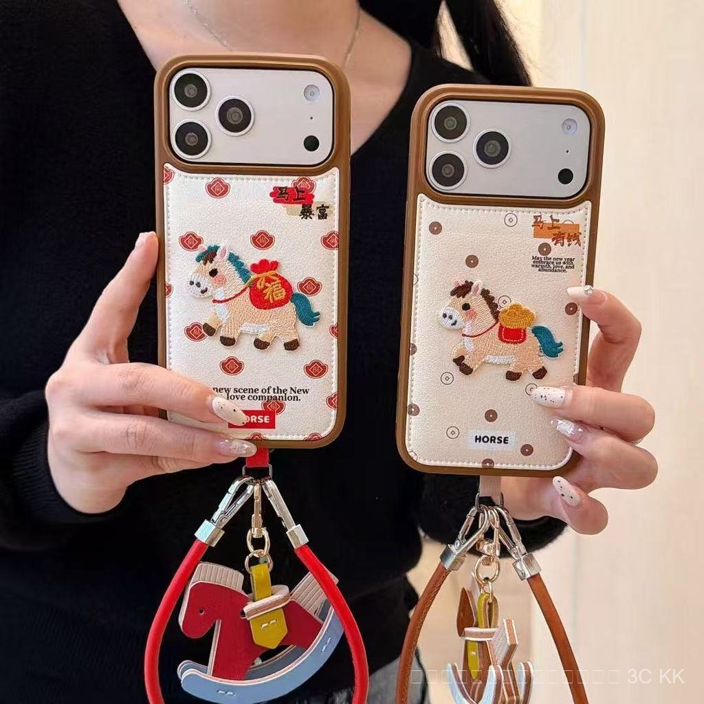 กันกระแทก iPhone ม้าโครเชต์นูน สายคล้องมือ ความหมายมงคลรวยเร็ว สำหรับผู้หญิง สำหรับ iPhone 17 Pro Max 16 15 14 13
