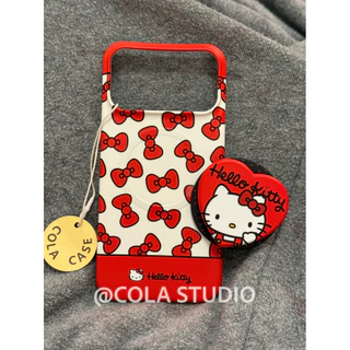 เงาการ์ตูน Y2K Magnetic Film Case สําหรับ iPhone 17 Pro iPhone 16 Pro Semi Wrap Hard Shell พร้อม Red Bow Red Heart KT โทรศัพท์ Grip Stand Holder เรียบง่ายน่ารัก