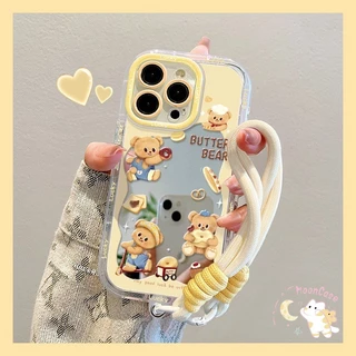 เคสไอโฟน17 เหมาะสำหรับ IPhone 12 14 16 11 15 17 13 Pro Max XR X XS Max 15 16 7 8 Plus เคสโทรศัพท์ลายหมีเนยพร้อมกระจก