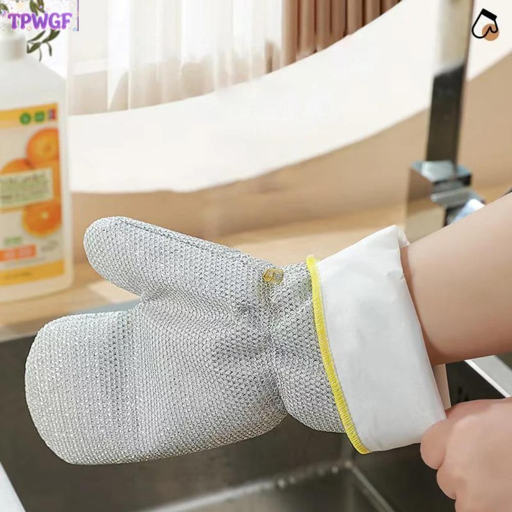ถุงมือล้างจาน, ถุงมือทําความสะอาดงานบ้านยาวกันน้ํา, แปรงชามหนาทําความสะอาดในครัวเรือนทําความสะอาดถุงมือสีเงิน