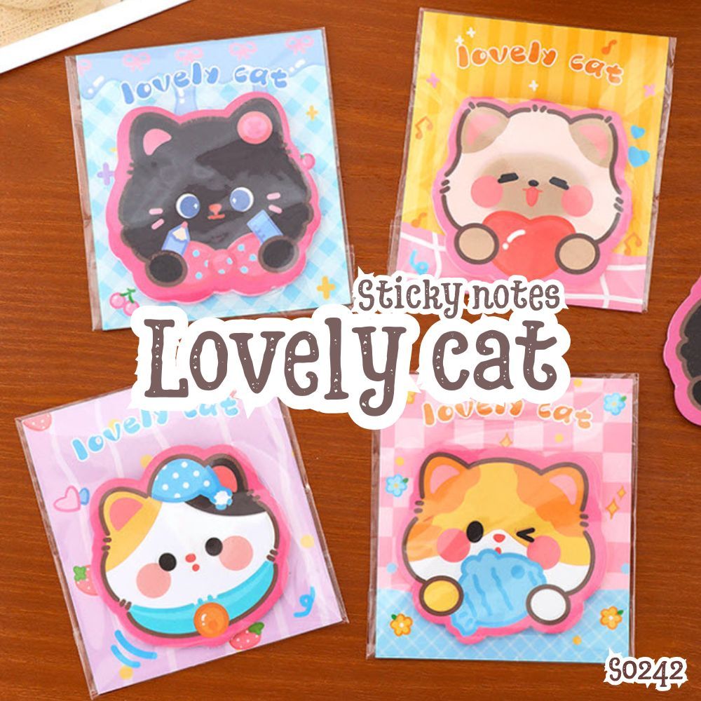 (เกรดพรีเมียม) S0242 กระดาษโน๊ต กาวในตัว ทาสแมว Lovely Cat 30แผ่น ลายสัตว์ สุดคิวท์ Sticky Note