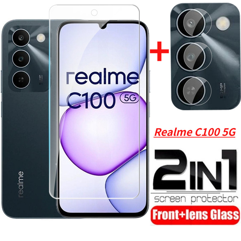 RealmeC100 2026 2IN1 แก้วป้องกันฟิล์มสําหรับ Realme C100 RealmeC 100 C 100 RMX5258 5G HD ด้านหน้าโปร่งใส HD แก้วโทรศัพท์ฟิล์มกล้องหน้าจอป้องกันด้านหลังเลนส์ฟิล์ม