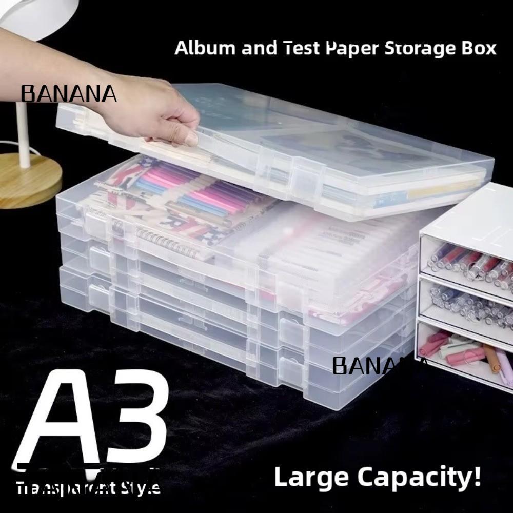 BANANA1 Organizer Storage Box, A3 โปร่งใสพกพา,แบบพกพามัลติฟังก์ชั่พลาสติกขนาดใหญ่ความจุกระเป๋าแฟ้มโปร่งใส Art Works