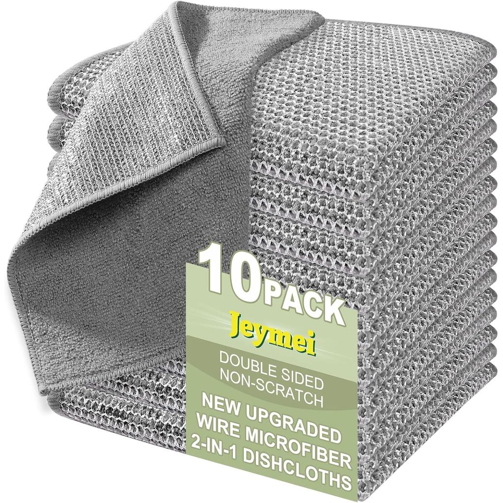 10 Counts Multipurpose Wire Dishwashing Rag,Non Scratch Wire Dishcloth for Washing Dishes,Microfiber