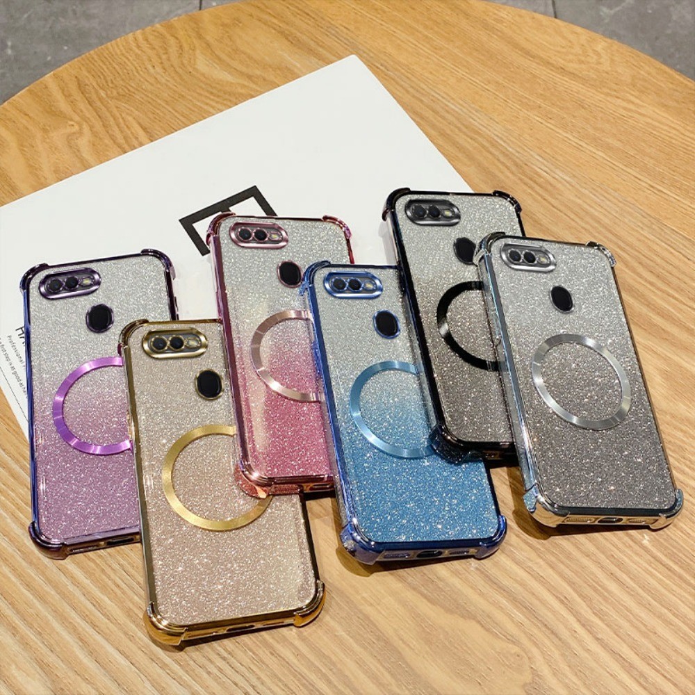 Glitter ชุบแม่เหล็กแหวนเคสโทรศัพท์สําหรับ OPPO A12 A12e A7 AX7 A7X A5S AX5S AX5 A3S Gradient ซิลิโคน