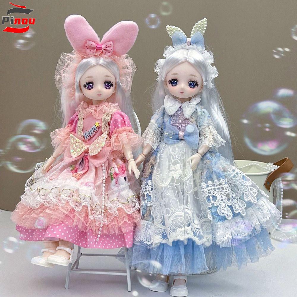 PINOU เด็กผู้หญิง DIY Dress Up ของเล่น Ball-jointed 30 ซม. ตุ๊กตา BJD แฟชั่น ชุดหลายเคลื่อนย้ายได้ ตาเปลี่ยนได้ อะนิเมะรูป