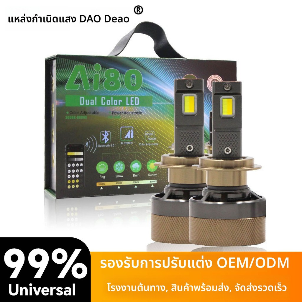 T เจ้าของรถไทย Are Crazy!V7 LED ไฟหน้า APP การจับคู่สี 3,000K-6500K, 6,000LM Highlight Super Concent