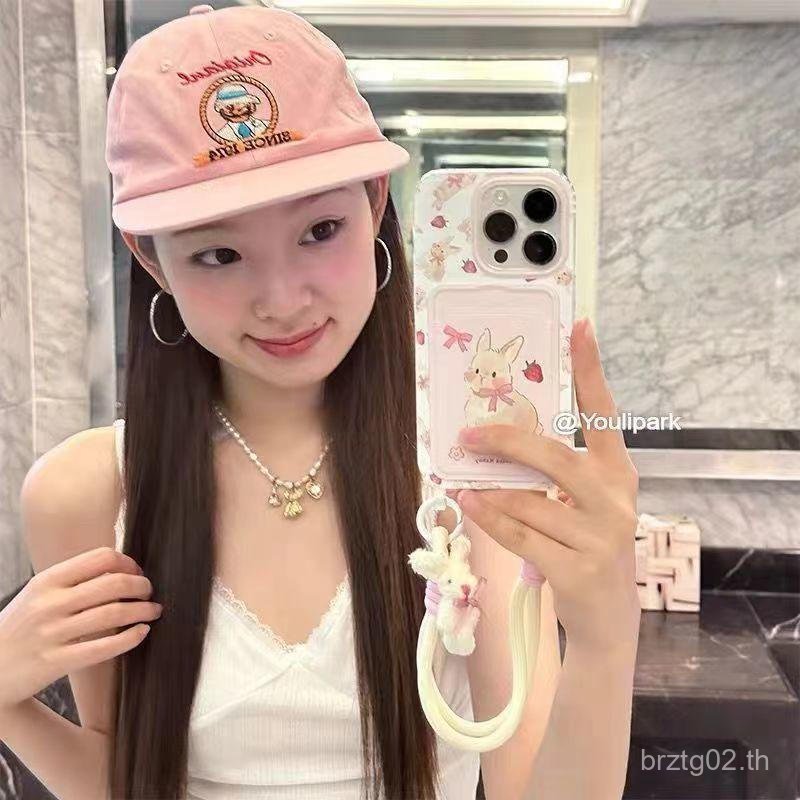 สตรอเบอร์รี่กระต่ายผู้ถือบัตร vivox100 เคสโทรศัพท์ iqooneo9 สาว iq00z5x สร้อยข้อมือ s12/s17pro