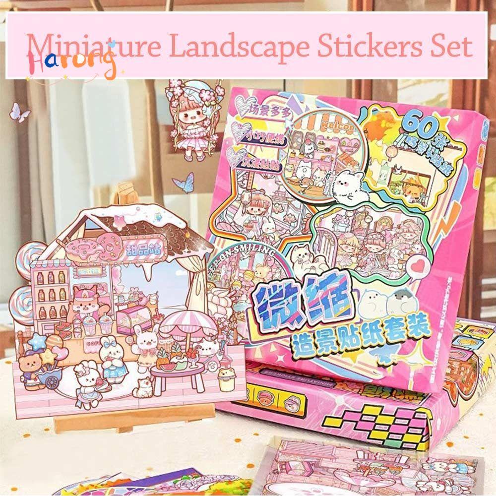 HARONG Visual Stacking Sticker, Cartoon Visual Stacking Miniature Scene Sticker, PET DIY Notebook St