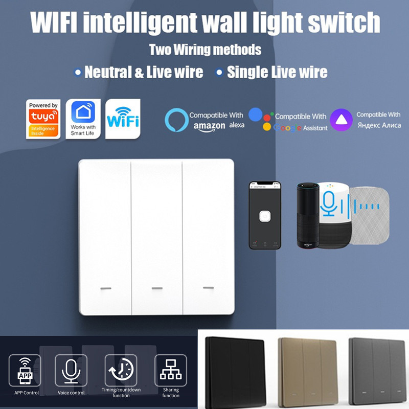 NEW Smart Life TUYA WIFI ไฟสวิตช์อัจฉริยะ 1/2/3 Gang ปุ่มกดสวิตช์ติดผนังรองรับ Alexa Google Home
