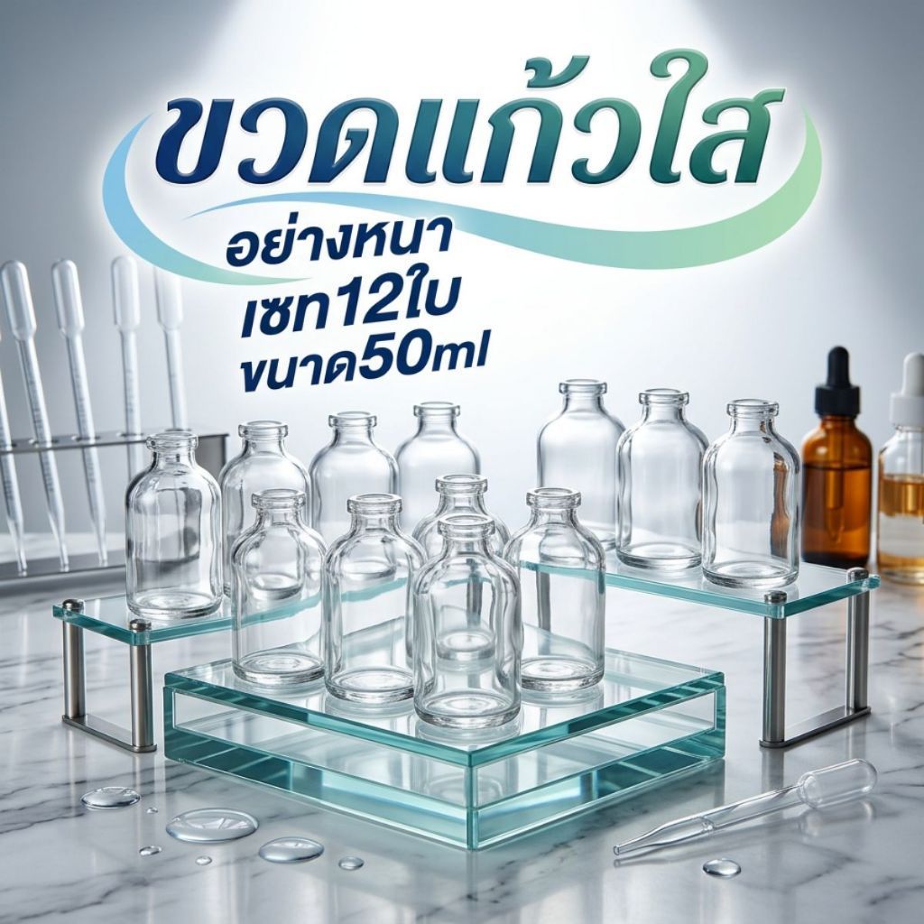 ขวดแก้วใส 50ml เซท12ใบ ขวดใส่น้ำหอม ขวดแก้วหนา ไม่มีฝา ทรงมินิมอล ใช้ซ้ำได้ ราคา ถูกที่สุด ดีลบีเคเค แกลเลอรีภาพที่ 6
