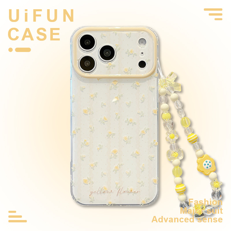 INS ดอกไม้สีเหลือง Hard PC โทรศัพท์มือถือสําหรับ iPhone 17 16 15 14 Pro Max 13 16Promax พร้อม Bowknot Chain กันกระแทก IMD โทรศัพท์มือถือปกหลัง ราคา ถูกที่สุด ดีลบีเคเค