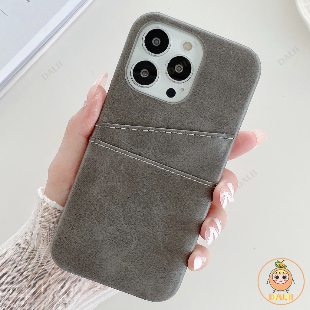 DAJII หรูหรา Nubuck หนังช่องใส่การ์ดสําหรับ IPhone 17 16 15 14 13 12 11 Pro Max XR XS Max, กันกระแทกฝาครอบป้องกัน