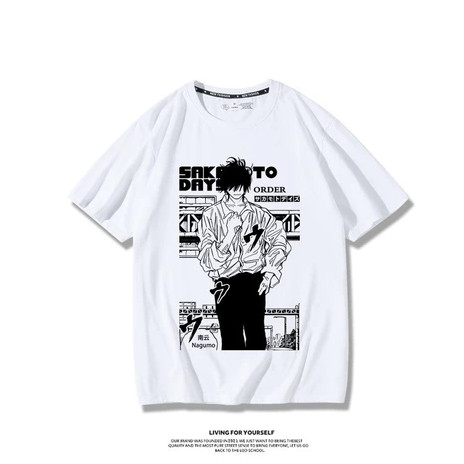 ((จัดส่งตลอด 24 ชั่วโมง) เสื้อยืดพิมพ์ลาย Anime Sakamoto Days Anime Pattern, Unisex Style Loose Print Top Summer Round Neck 100% Cotton Fashion T-Shirt
