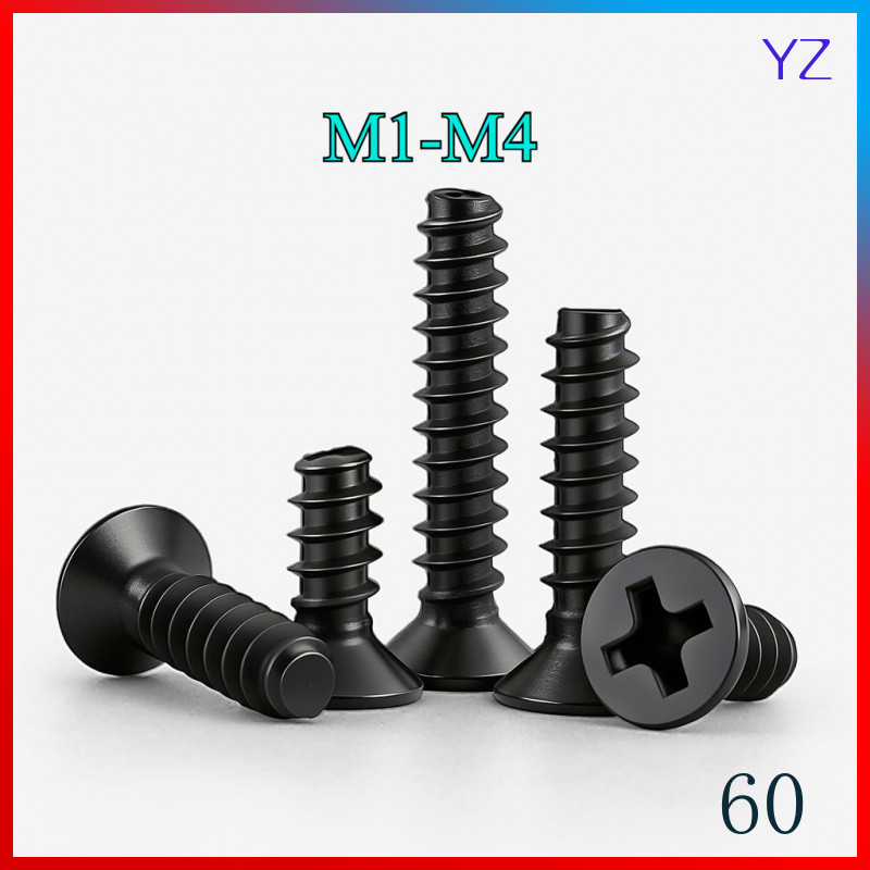 KB cross countersunk หัวหางแบน self-sting สกรูของเล่นเหล็กคาร์บอนสีดํา, สกรูไฟฟ้า M1-M4HN-MB