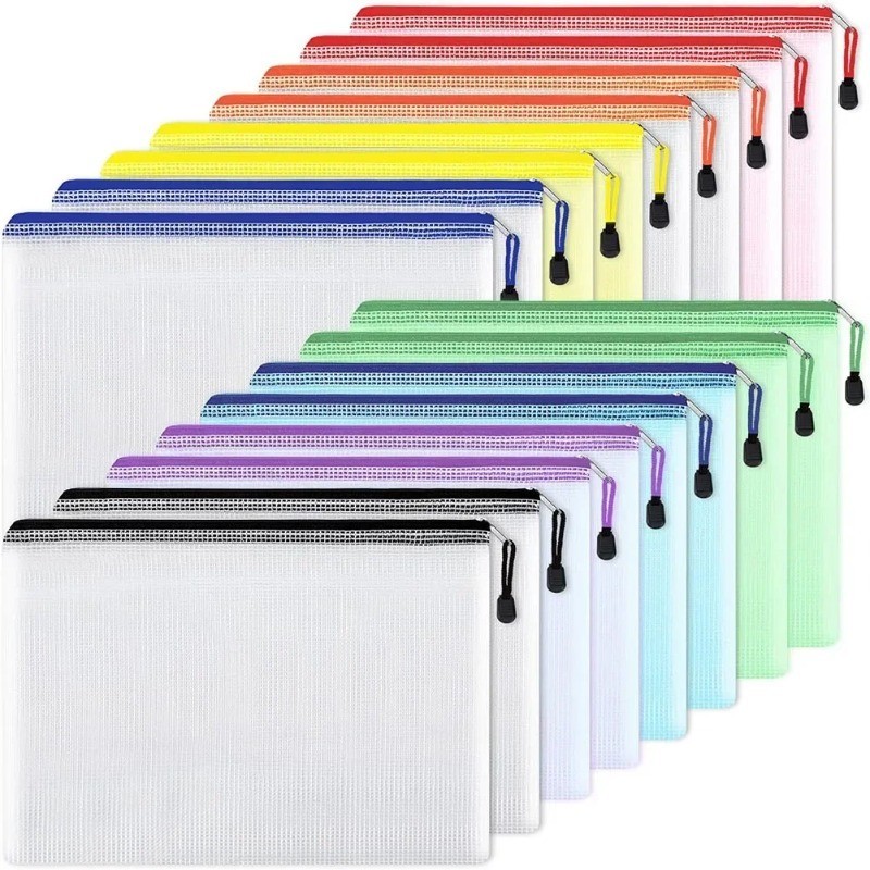 1/3pcs PVC transparent waterproof mesh zipper file bag Mesh zipper archive bag Storage office suppli