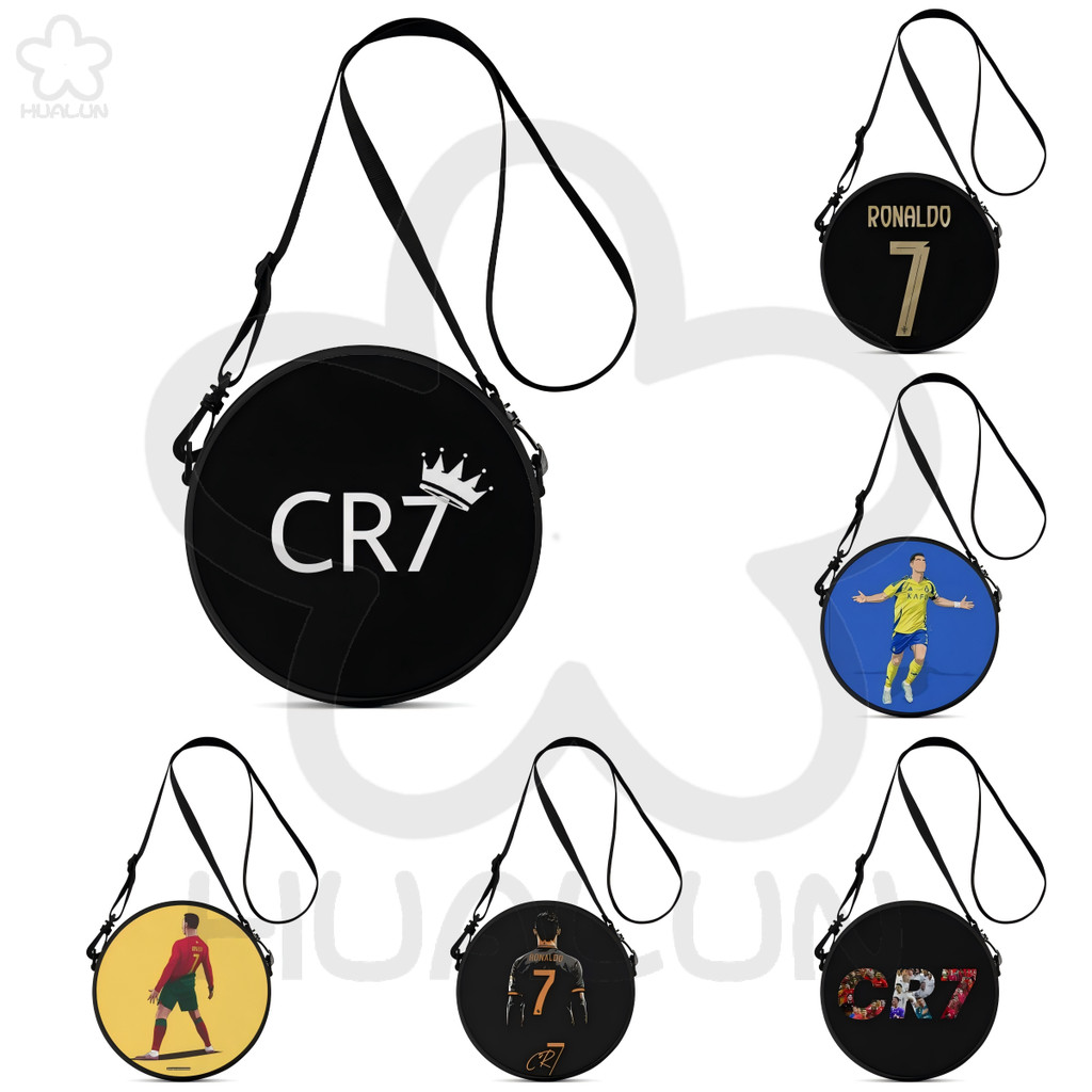 CR7 Playful Round Crossbody Bag – สายปรับได้, ผ้าทนทาน, ดีไซน์พิมพ์ลายน่ารักสําหรับ Casual Commute & Travel