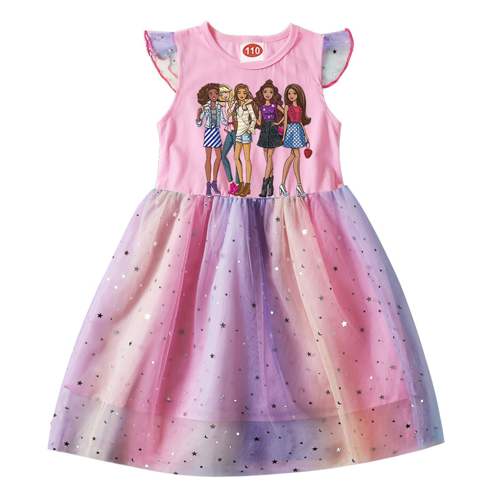 Barbie Summer Sweet Dress Flying Sleeve Tulle Girls Dress
