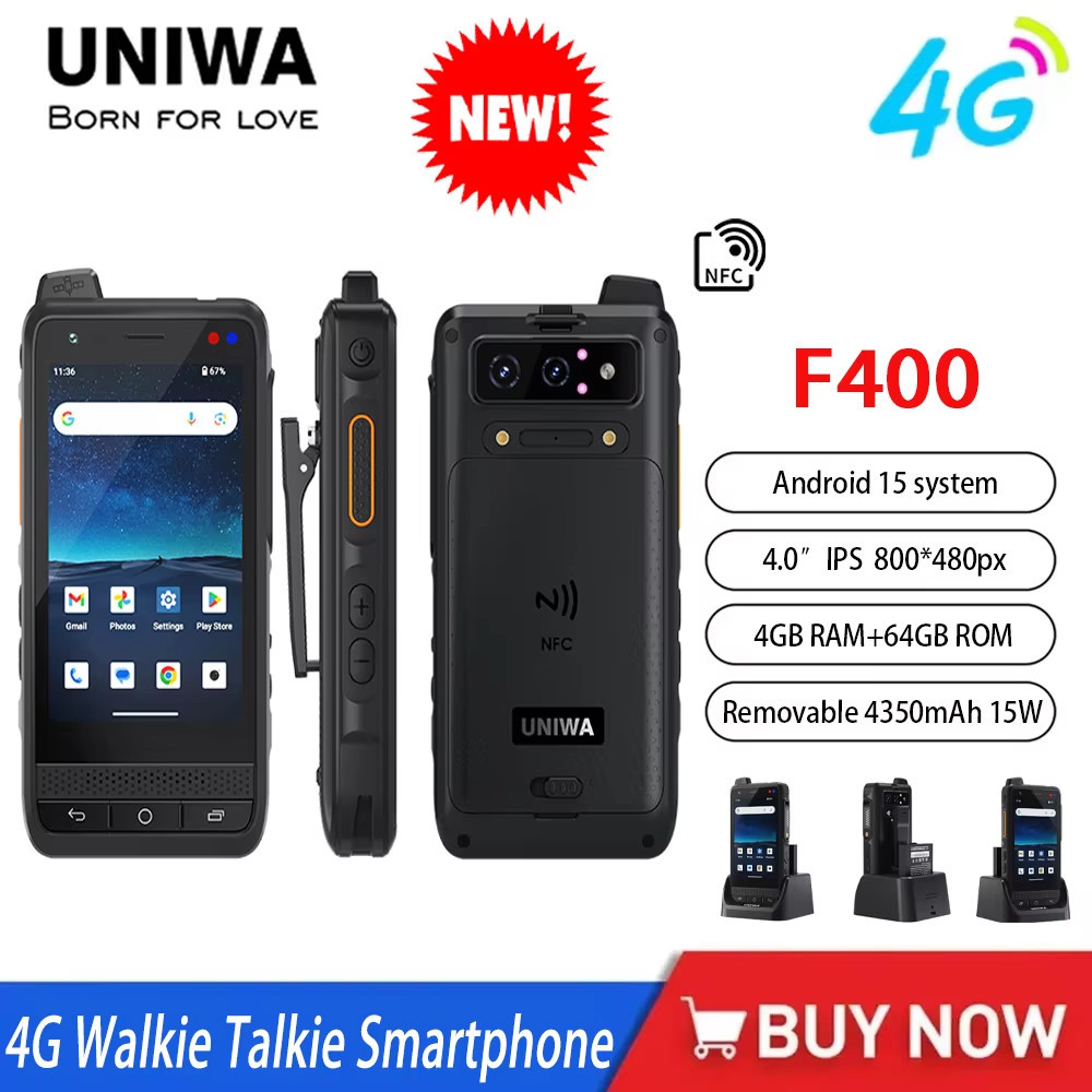Anysecu W400 Android 15 เครือข่าย 4G วิทยุ WIFI NFC Poc Walkie Talkie F400 Realptt Zello Poc