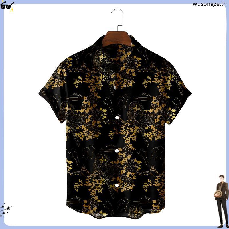 เสื้อฮาวาย ลายกุหลาบดำ ผ้านิ่ม M L XL Oversize คอฮาวาย JLW BRAND