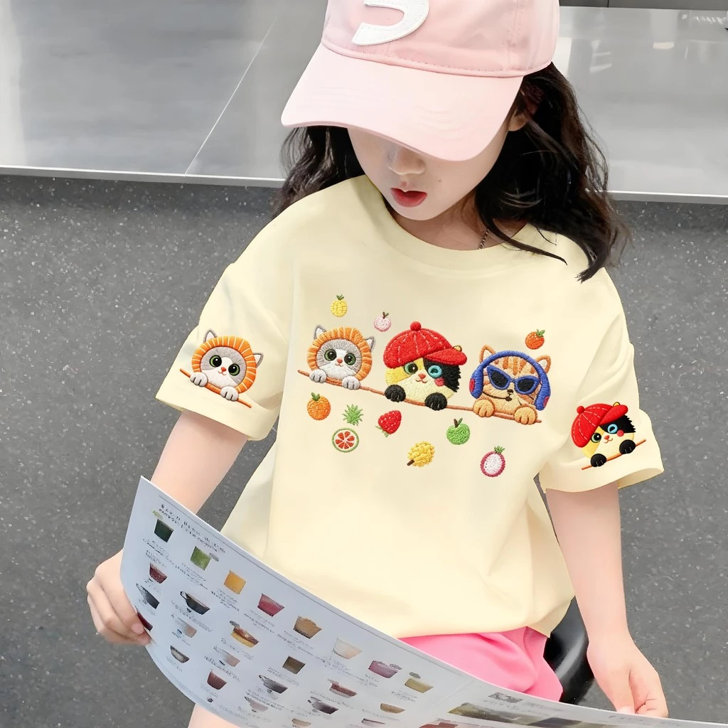 🐻Yout-children เสื้อเด็กแฟชั่น คอกลม Oversize ผ้าคอตตอน 'fruit cat' สบายนุ่ม ระบายอากาศดี