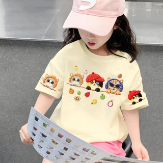 🐻Yout-children เสื้อเด็กแฟชั่น คอกลม Oversize ผ้าคอตตอน 'fruit cat' สบายนุ่ม ระบายอากาศดี