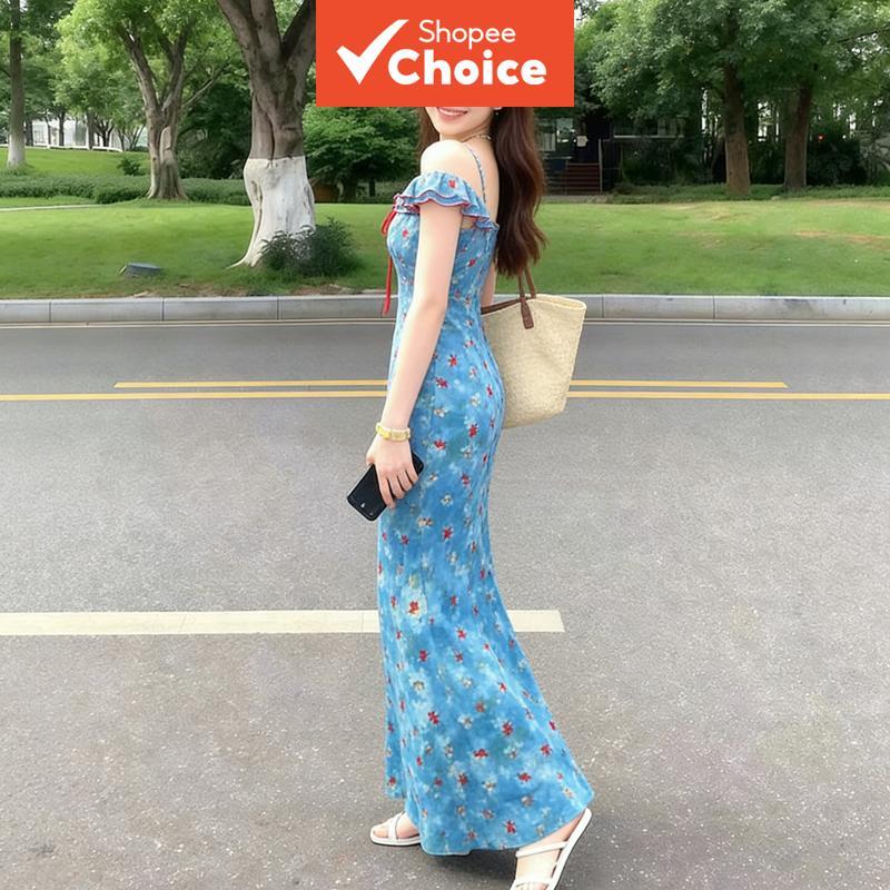 เดรสสั้นลายดอกไม้แขนพัฟผู้หญิง สไตล์ฤดูร้อวน่ารัก ทรงหางปลาเข้ารูปสูง แฟชั่นปาร์ตี้และลุคประจําวัน