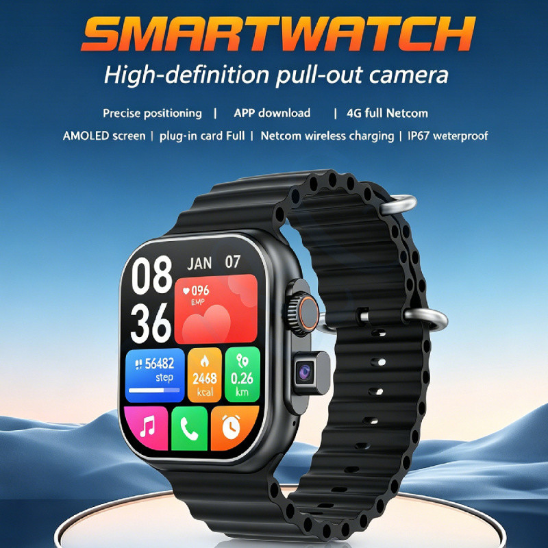 2026 B37 4G Android ultra Smart Watch Video call หน้าจอ AMOLED พร้อมกล้องซิมการ์ด LTE Wifi GPS Googl
