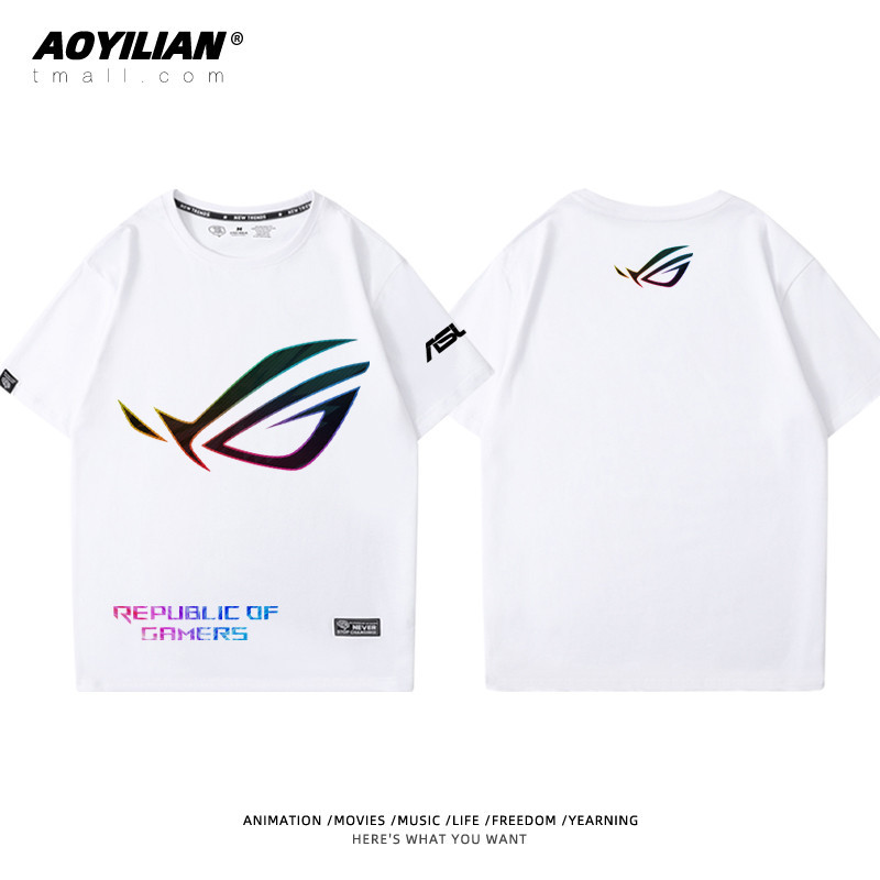 เสื้อยืด Republic of Gamers (ROG) ลายกราฟิก ผ้าฝ้าย 100%, คอกลม, แขนสั้น ใส่ได้ทั้งชายและหญิง (S–5XL)