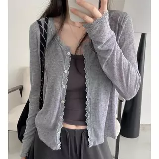 Dode.mall99391#เสื้อคลุมกันแดดแขนยาวสไตล์ฝรั่งเศสสำหรับผู้หญิงตัวนี้ เนื้อนุ่มฟู และตกแต่งด้วยลูกไม้