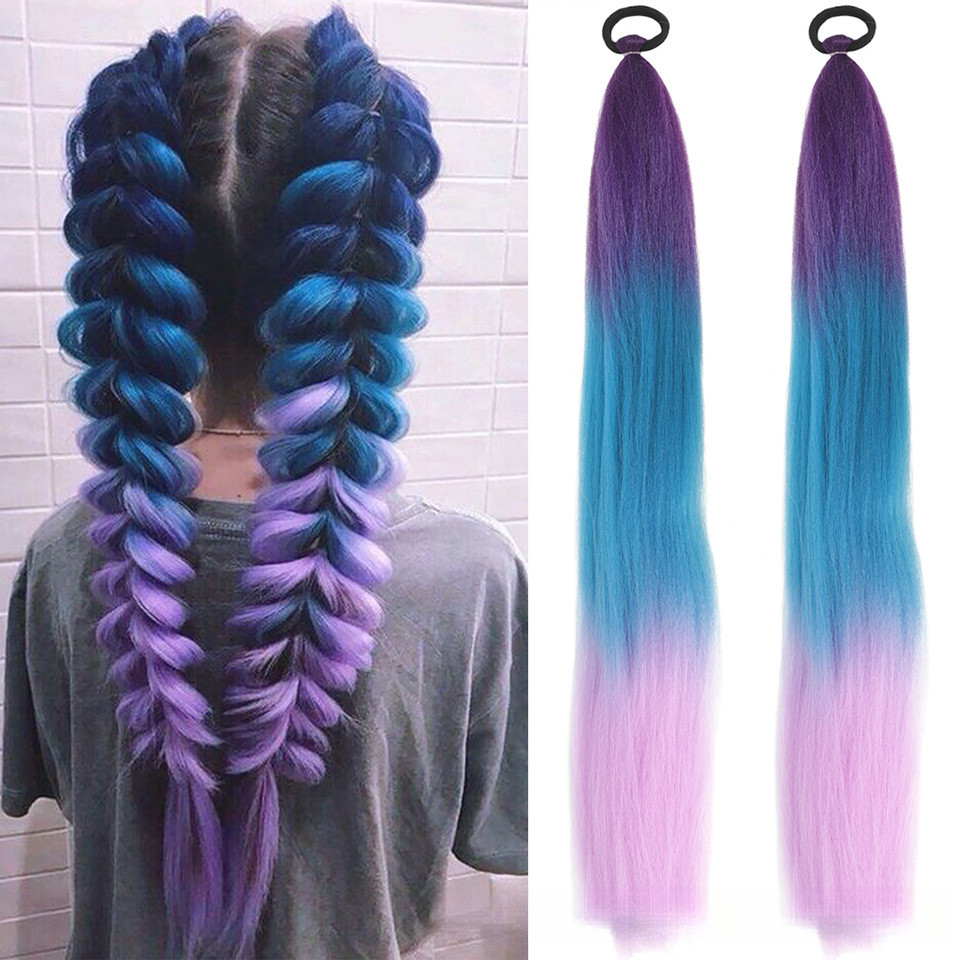 วิกผมถักเปียแบบผมหางม้า มีสีสันและยืดหยุ่น มาพร้อมสายรัดผมและกาว สำหรับเด็ก 5ZPM