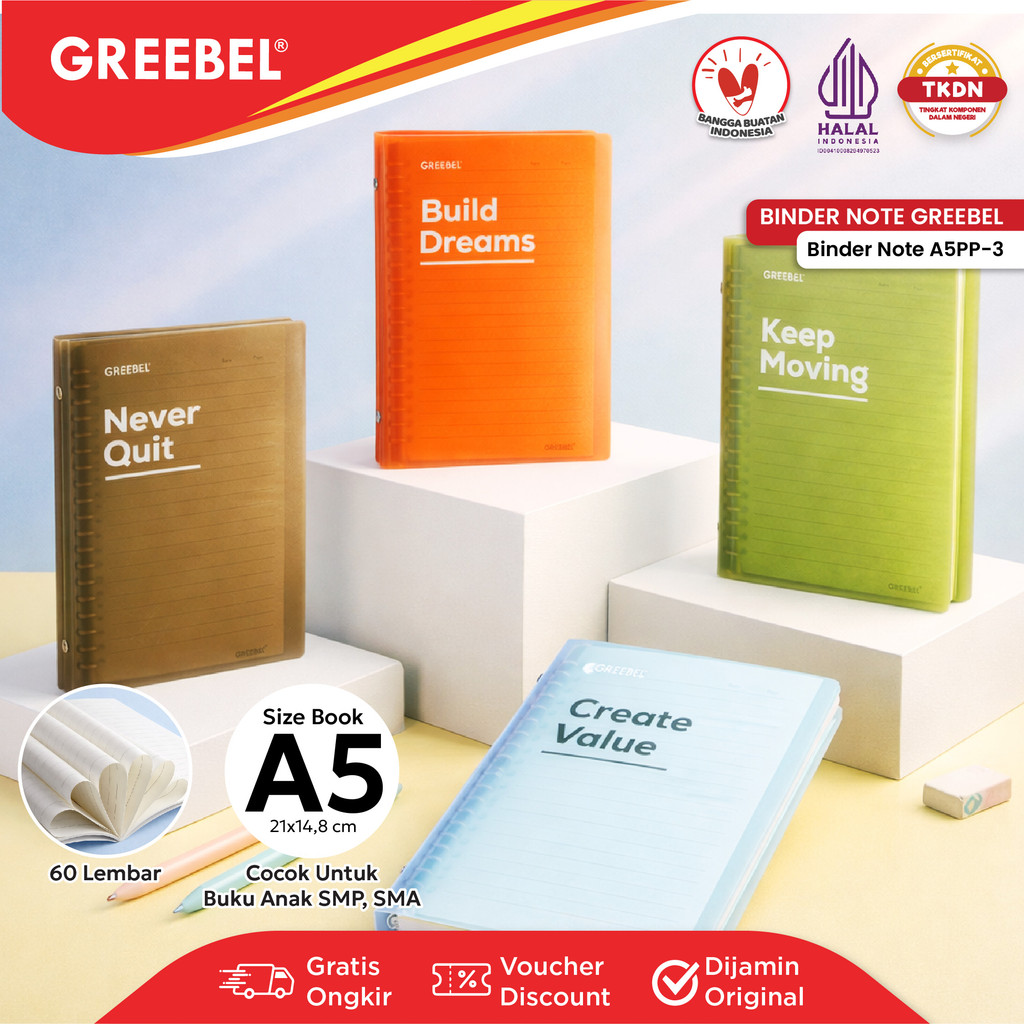 GREEBEL Binder Note A5 ใบหลวม 60 หน้า - สมุด Binder โปร่งใส 7560 A5PP-3 พร้อมแหวนเปิดได้