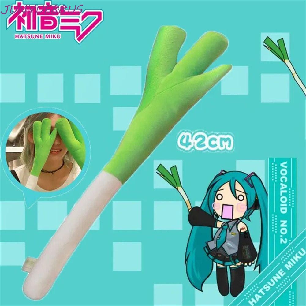 JUNYUE88US Plush หัวหอมสีเขียว, 42 ซม.Hatsune Miku ตุ๊กตา Scallion, การ์ตูนสั้น Plush พืช Vocaloid M