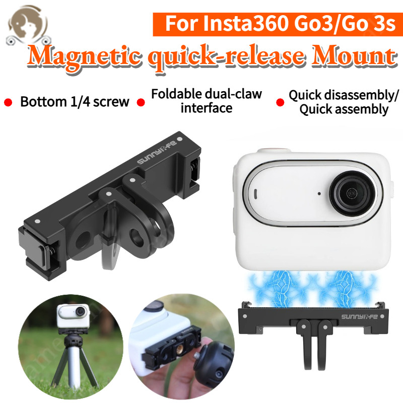 Sunnylife Magnetic Quick Release Mount สําหรับ Insta360 GO 3 /GO 3S Selfie Stick ขาตั้งกล้องอะแดปเตอร์ขาตั้ง Cam แบบพับได้