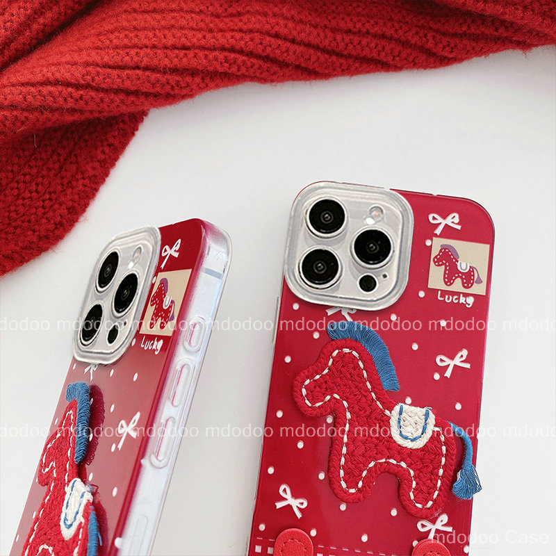 เคส New Year For Mi 15T Pro 14T 13T POCO F8 Ultra C61 X7 X3 NFC M2 redmi A3 Note 14S 13 Pro 12S 12 11S 11 10S 14C 13C 12C 9C 5G 9A 9T 9 8 10A 10C 10 2022 4G Fashion Red Embroidery Polka Point Bowknot Grid Horse Love Short Chain Phone Case Cover YS 78 - รูปที่ 6
