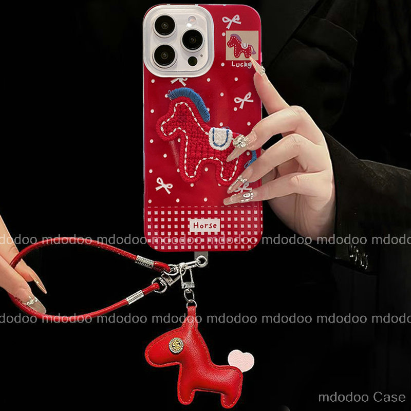 เคส New Year For Mi 15T Pro 14T 13T POCO F8 Ultra C61 X7 X3 NFC M2 redmi A3 Note 14S 13 Pro 12S 12 11S 11 10S 14C 13C 12C 9C 5G 9A 9T 9 8 10A 10C 10 2022 4G Fashion Red Embroidery Polka Point Bowknot Grid Horse Love Short Chain Phone Case Cover YS 78 - รูปที่ 7