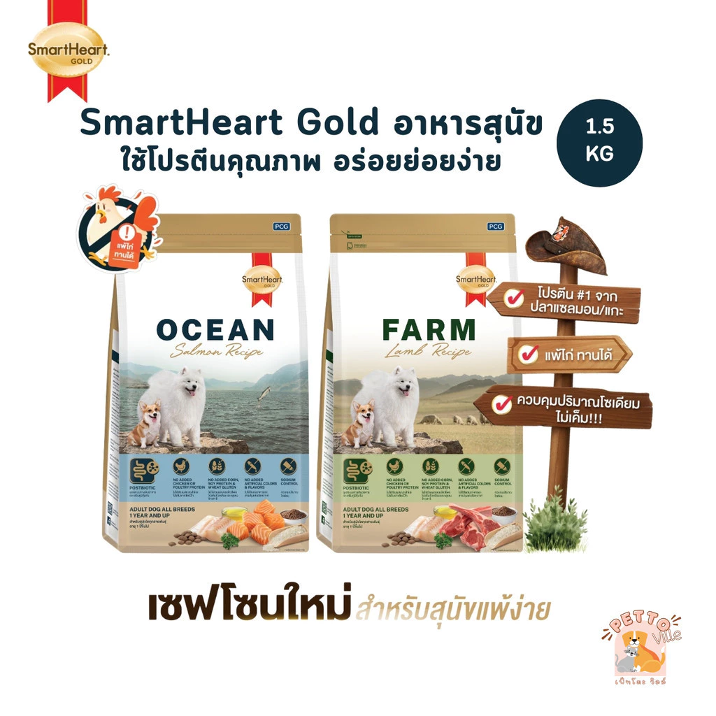 SmartHeart Gold สมาร์ทฮาร์ท โกลด์ อาหารสุนัข ใช้โปรตีนคุณภาพ อร่อยย่อยง่าย ขนาด 1-1.5 Kg