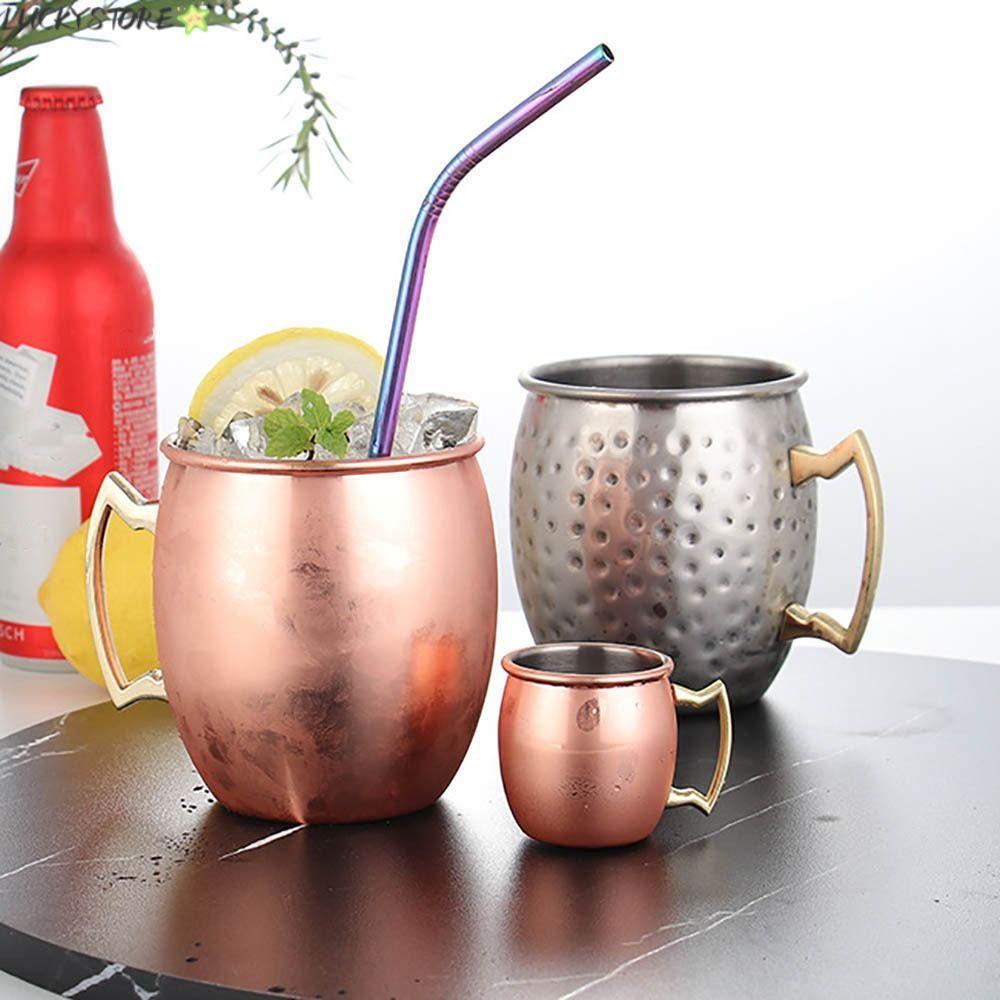 LUCKYSTORE ถ้วยทองแดงบริสุทธิ์, Moscow Mule Handcrafted ถ้วยแก้ว,พร้อมที่จับโลดที่แข็งแกร่ง 500ml ค้