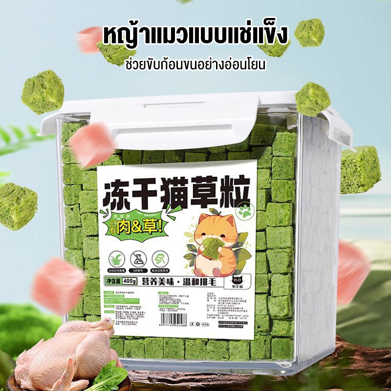 ขนมแมวฟรีซดราย กำจัดก้อนขน+ขัดฟัน เม็ดหญ้าแมว เม็ด หญ้า แมวเลีย ผลิตจากต้นอ่อนข้าวสาลี  ขนมหญ้าแมว หญ้าแมวฟรีซดราย
