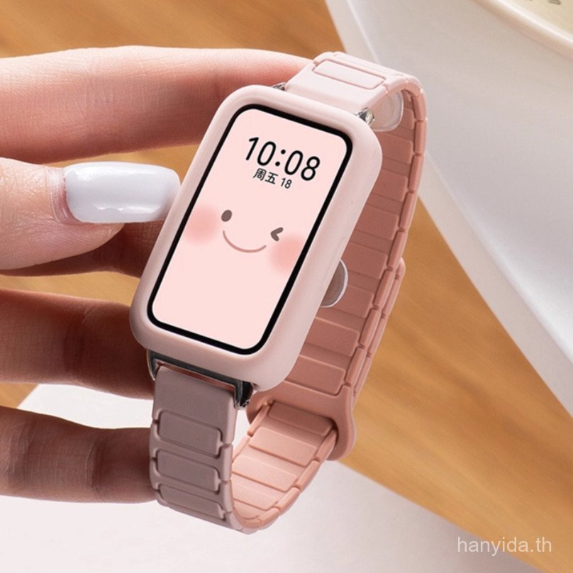 เคสสายนาฬิกาซิลิโคนแม่เหล็กสําหรับ Huawei Band 10, สาย Huawei Band 6/7/8/9/10, เคส Huawei Band 10, ส