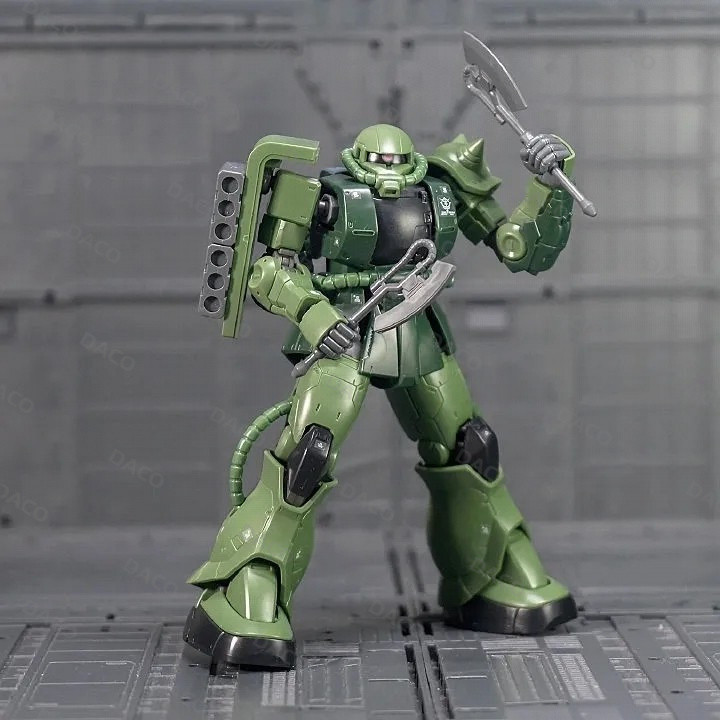 โมเดลโมบิลสูท GTO Zaku Green Zaku II แบบผลิตจำนวนมาก Char แบบกำหนดเอง โมเดลสวย HG ประกอบพร้อมขาตั้ง