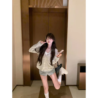 Maomao​💜พร้อมส่ง🌟 เสื้อคลุมแขนยาว กันหนาว ดีเทลลายทางสไตล์มินิมอล ชุดออกเดท ใช้งานได้หลากหลาย ของขวัญปีใหม่ FY7823