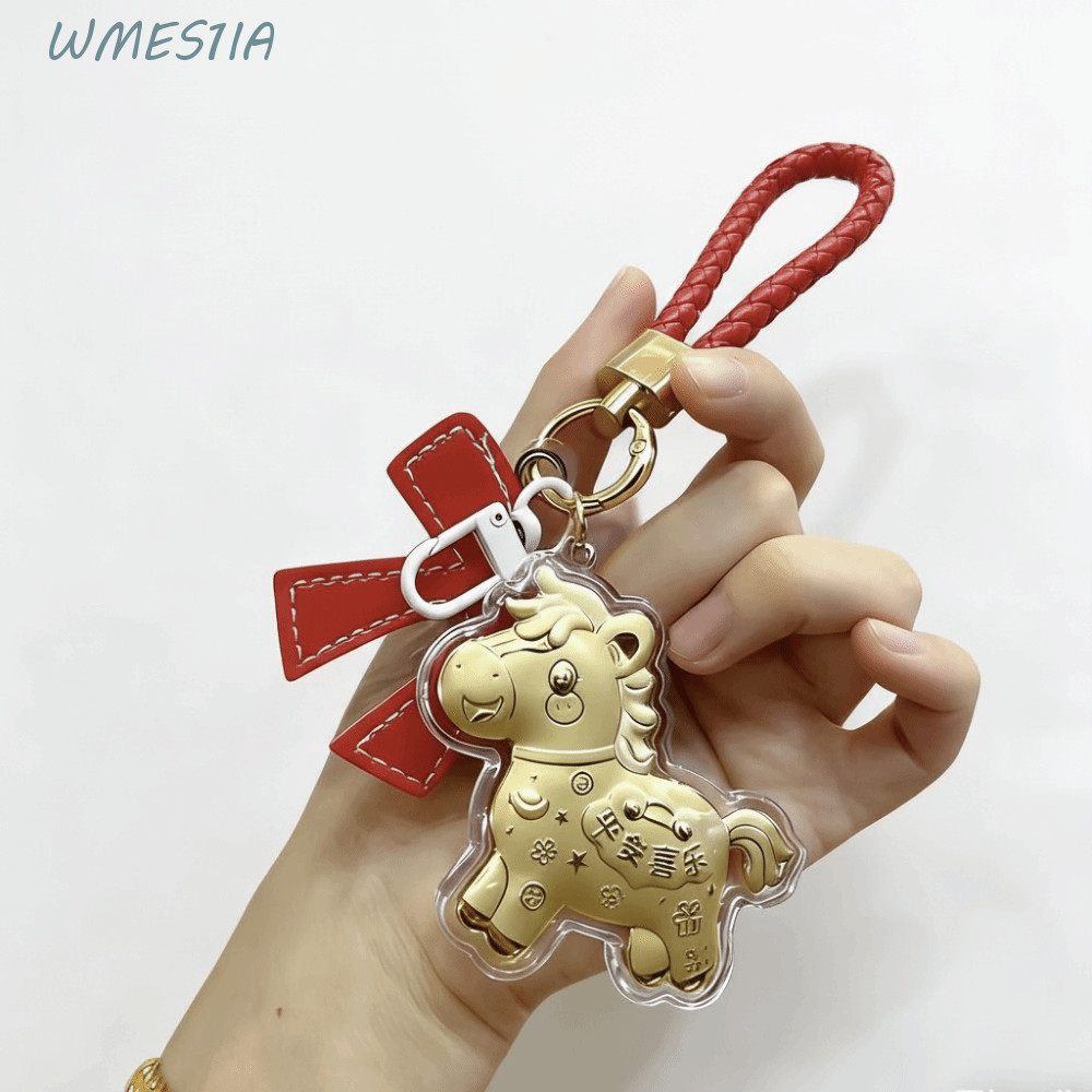 WMES1IA พวงกุญแจม้า, โบว์จี้ปีใหม่, Good Fortune Lucky Mascot แขวนแฟชั่น Zodiac Key แหวนของขวัญ