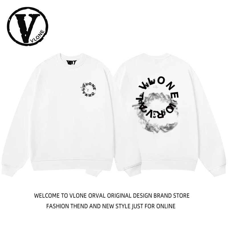 VLONE ORVAL Big v Smoke Circle Niche Street Wear American Style Fleece Lining Loose Men Couple Round