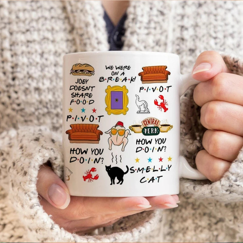 11OZ Friends Tv Show Mug, ถ้วยนมชาระเหิด, แก้วกาแฟ Perk Central, ถ้วยชา, ของขวัญวันแม่