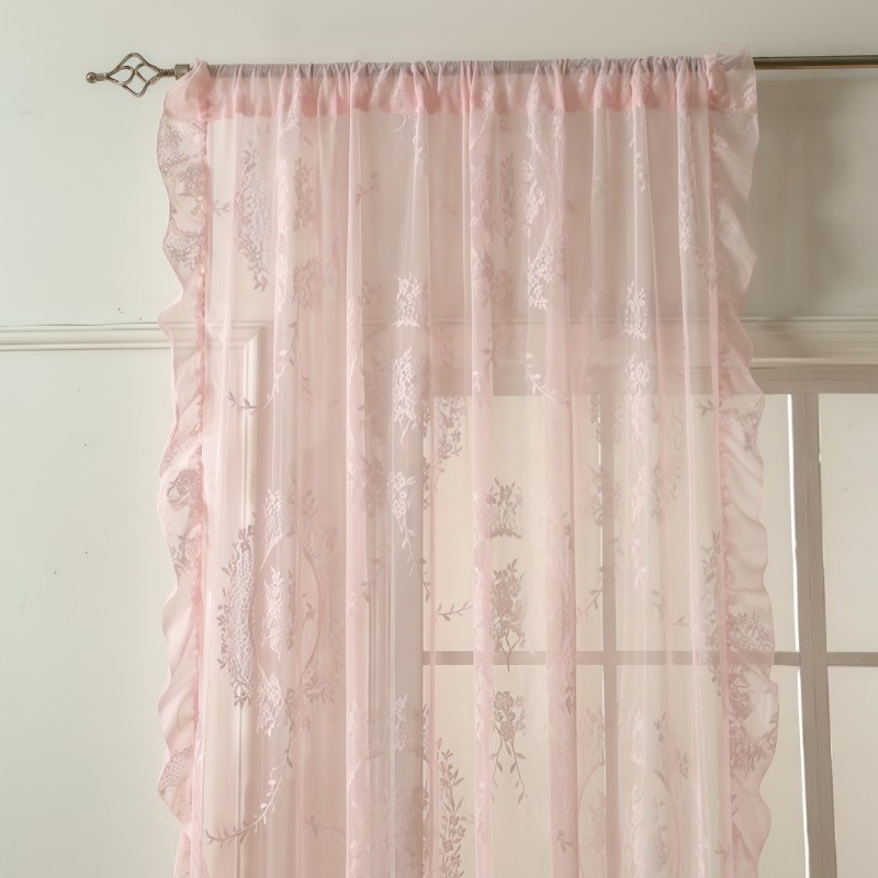 ผ้าม่านทึบแสงลูกไม้แบบก้านไม่มีการเจาะผ้าม่านดอกไม้กระจกกลมสไตล์ฝรั่งเศส - รูปที่ 3