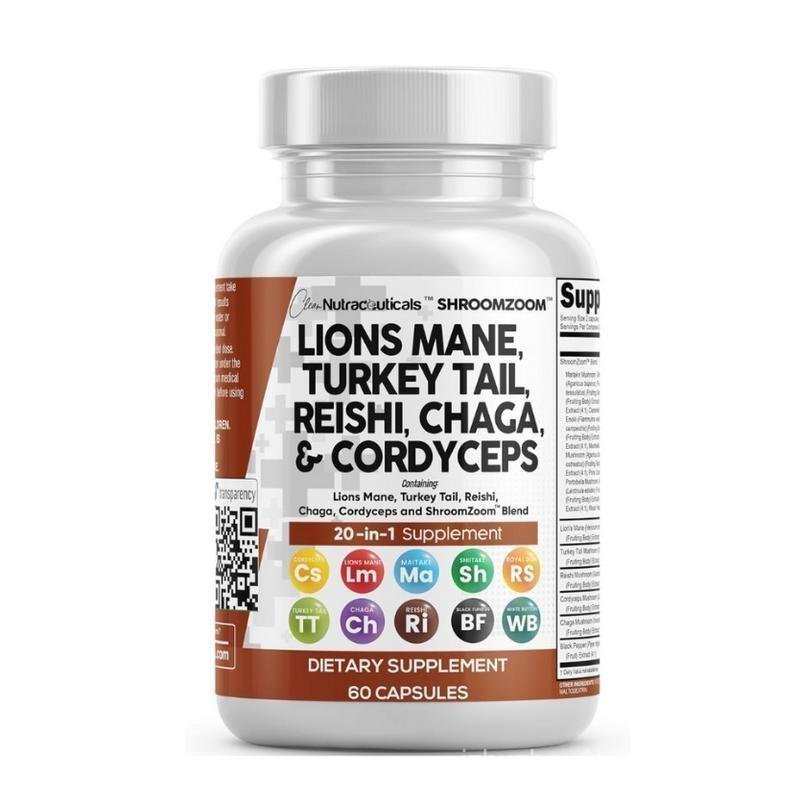 Lions Mane 3000mg 20in1 Mushroom Supplement with Turkey Tail Reishi Cordyceps Chaga Maitake Meshima 